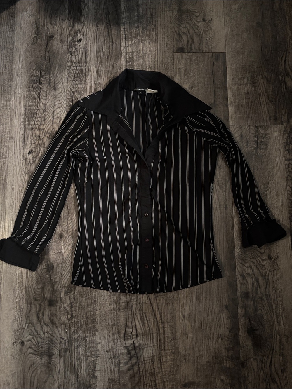 Mandee Button-Down Blouse - Black with Stripes - Size Small